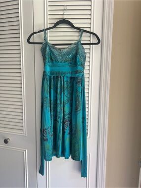 Y2K VINTAGE Teal Lace-Trim Spaghetti Strap Dress